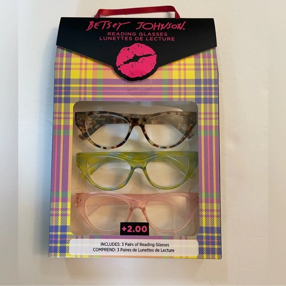 Betsey Johnson Designer 3 Pairs Of Fashion Reading Glasses +2.00 New